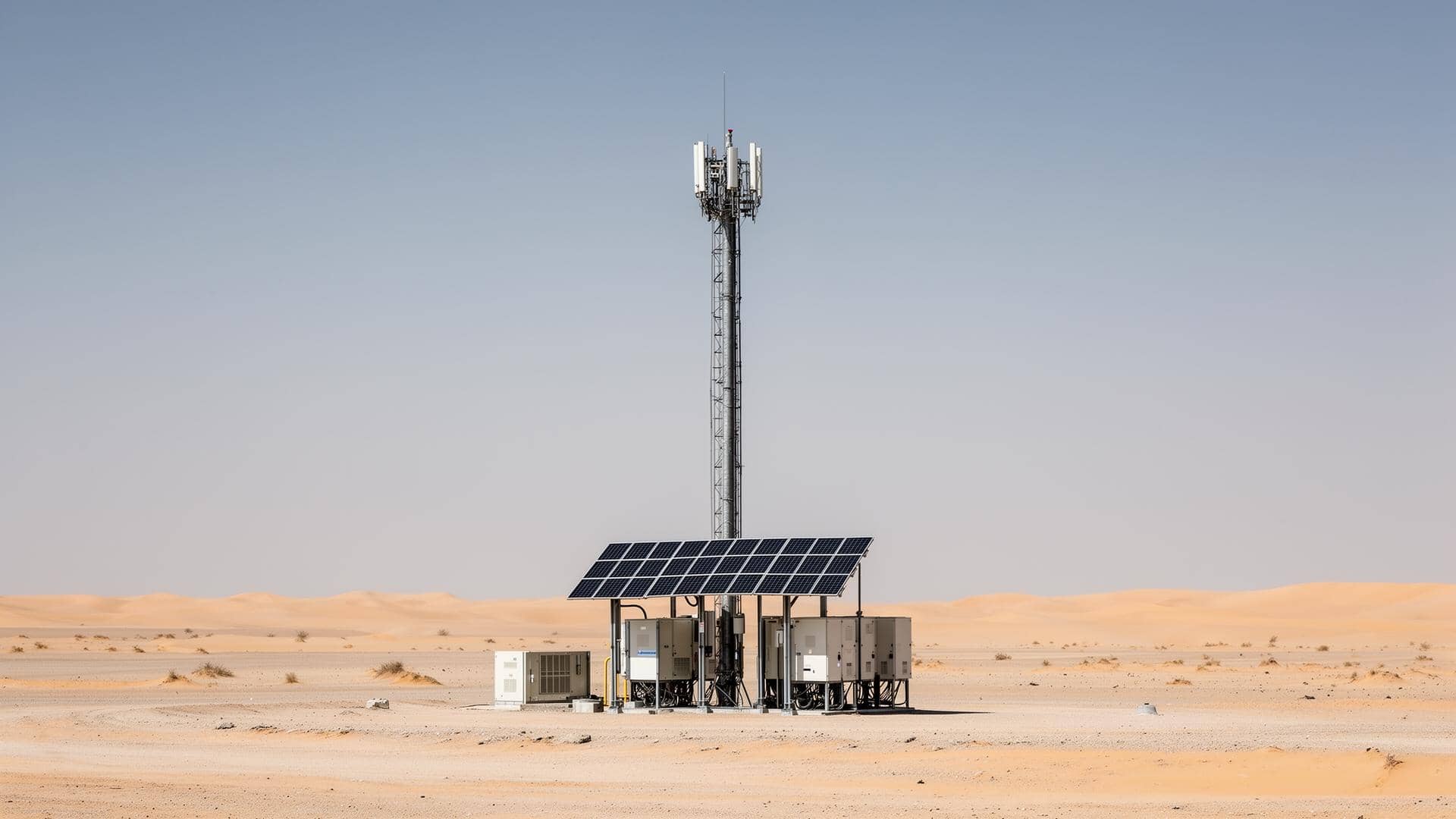 Telecom tower site with solar panels and power equipment