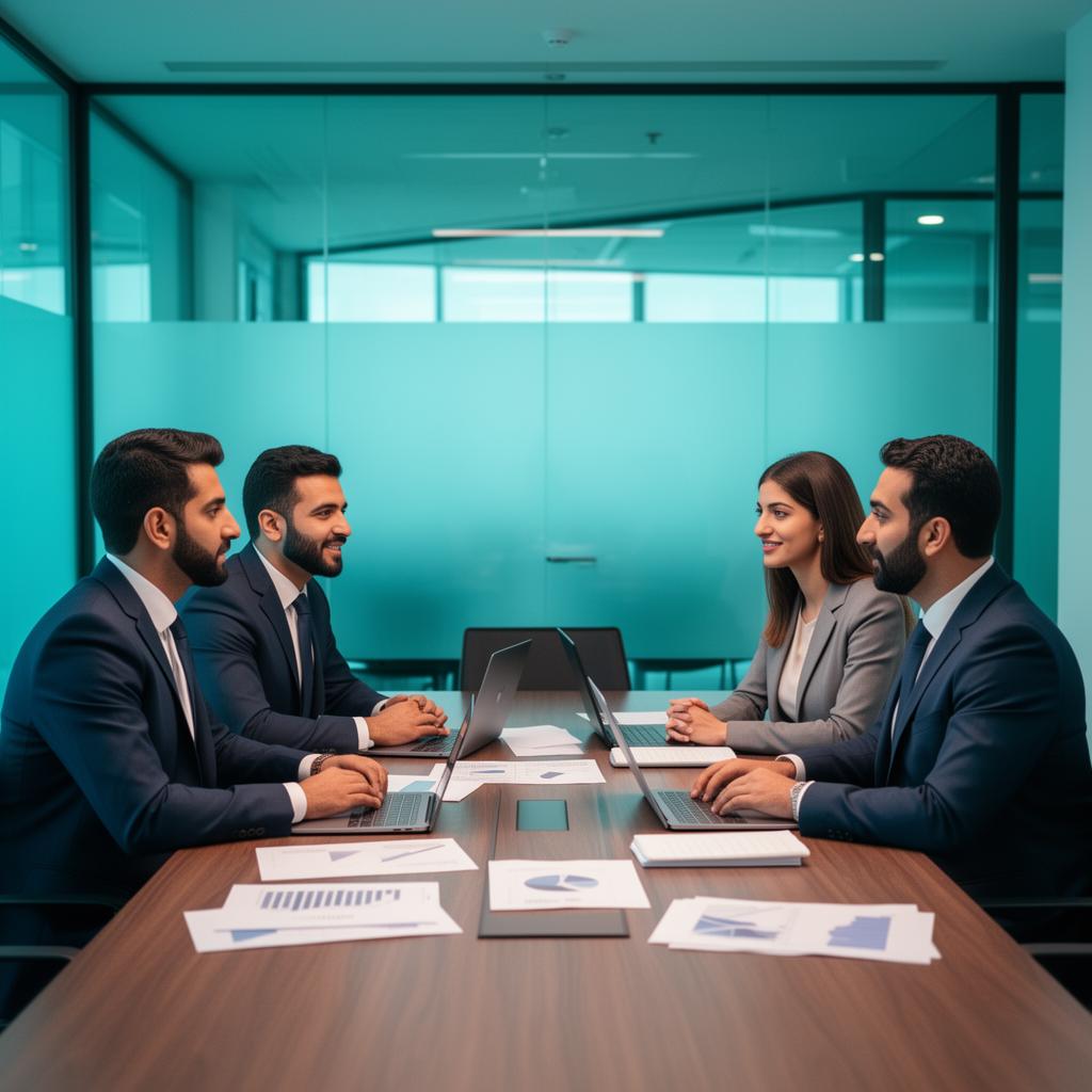 Engineers reviewing network plans on a tablet
